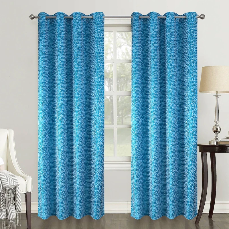 Homemaison - Pair of Blackout Curtains Geometric Style - Polyester - Embossed Square Pattern - For Living Room Bedroom Window - 140 x 260 cm - Blue