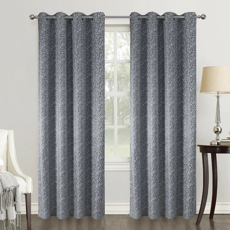 Homemaison - Pair of Geometric Style Blackout Curtains - Polyester - Embossed Square Pattern - for Living Room Bedroom Window - 140 x 260 cm - Light Grey - Image 1