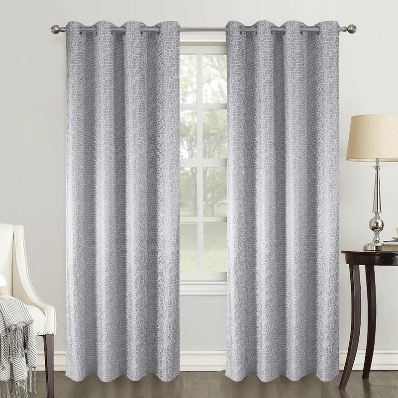 Homemaison - Pair of Geometric Style Blackout Curtains - Polyester - Embossed Square Pattern - for Living Room Bedroom Window - 140 x 260 cm - Light Grey