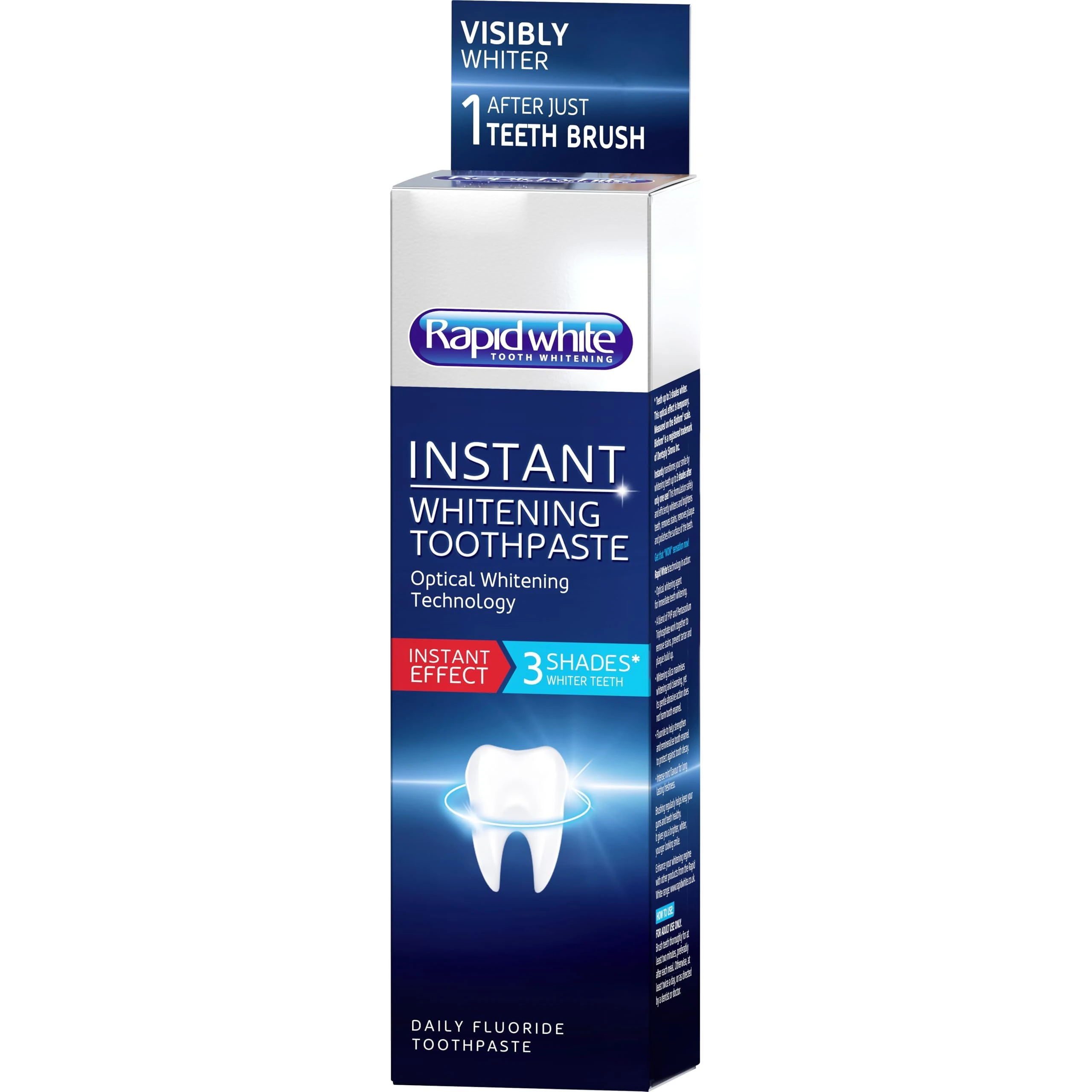 Rapid White Instant Whitening Toothpaste 75ml | Remove Stains, Prevents Tartar and Plaque Build-up | Contains Fluoride to Protect Against Tooth Decay | Intense Mint Flavour for Lasting Freshness