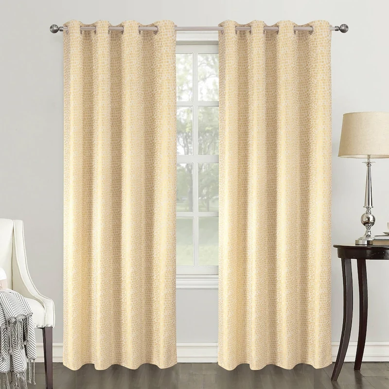 Homemaison - Pair of Blackout Curtains Geometric Style - Polyester - Embossed Square Pattern - For Living Room Bedroom Window - 140 x 260 cm - Taupe