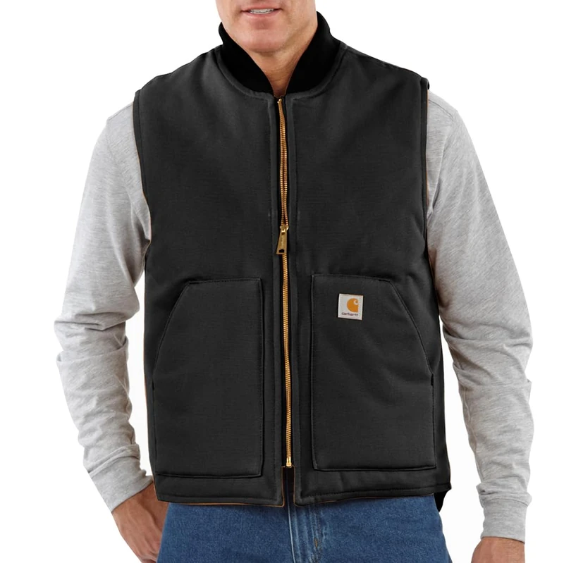 Carhartt Men's V01 Relaxed Fit Firm Duck Insulated Rib Collar Vest, Black, L - Image 1