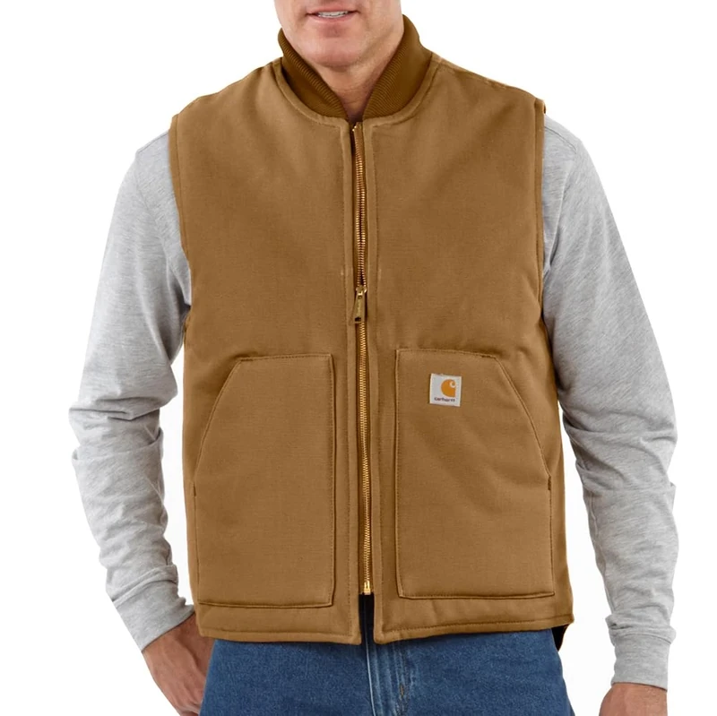 Carhartt Men's V01 Relaxed Fit Firm Duck Insulated Rib Collar Vest, Brown, S