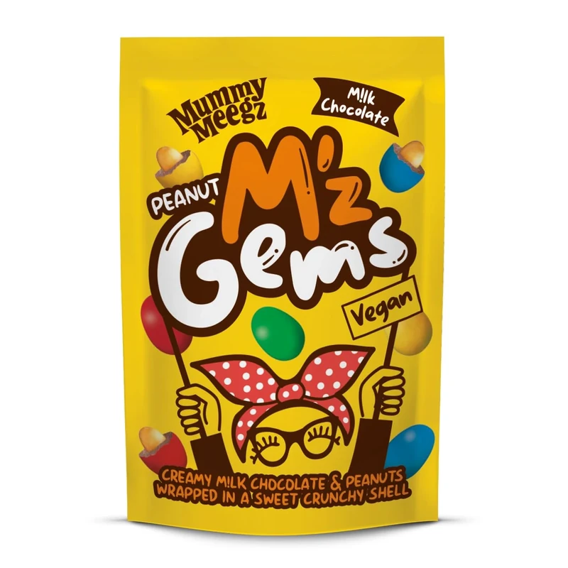 Mummy Meegz M’z Gems Peanut Flavour Chocolate Sharing Bag (80g) - Vegan Chocolate Sweets with Crunchy Peanut Centre & Crisp Shell, No Palm Oil
