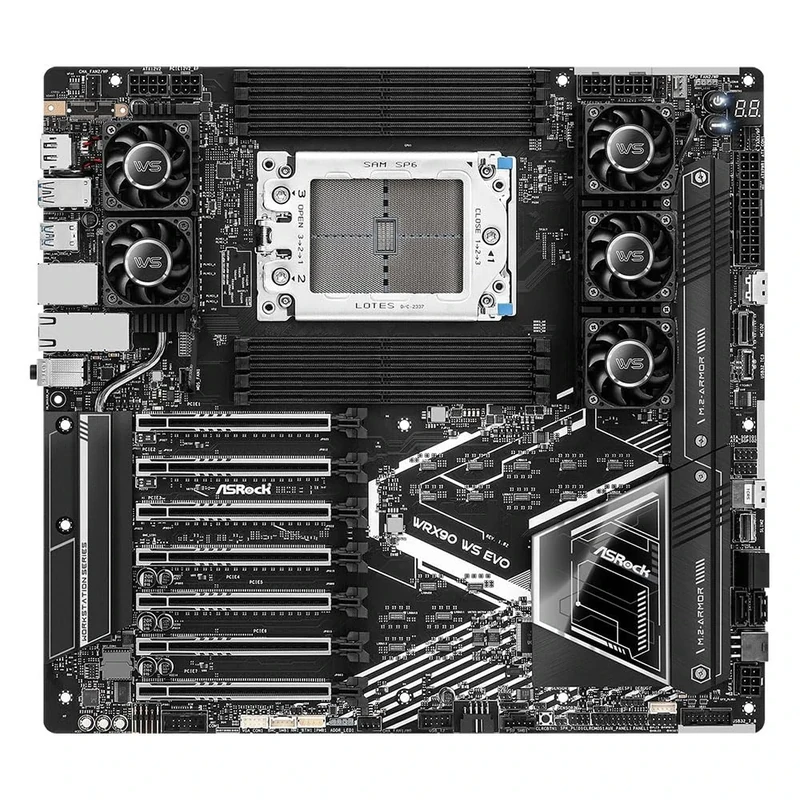 Asrock WRX90 WS EVO, Workstation, AMD WRX90, sTR5, EEB, 8 DDR5 ECC, Dual 10G LAN, SlimSAS, MCIO, 7x PCIe5 x16, 2x M.2