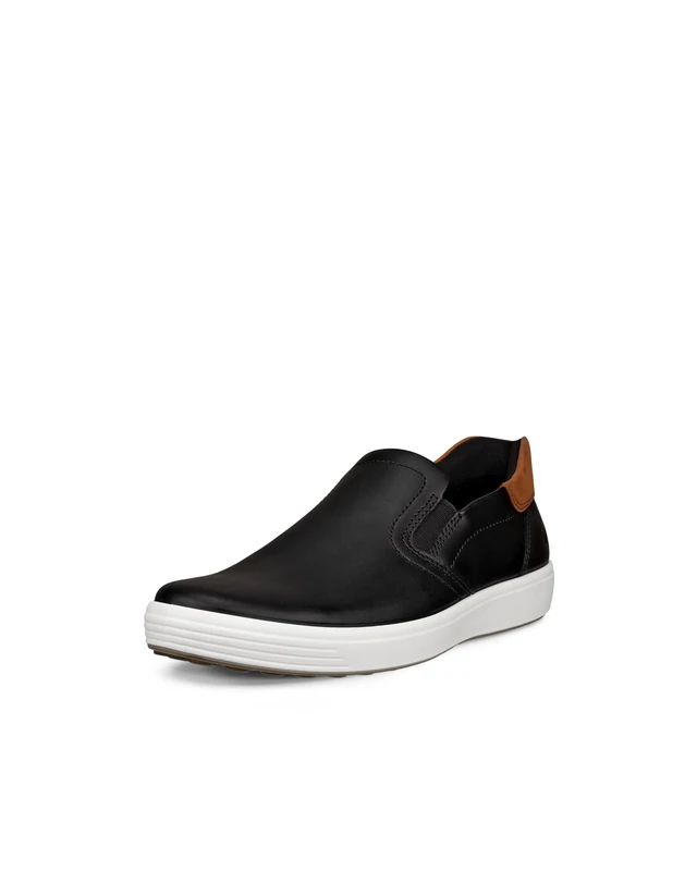 ECCO Men's Soft 7 Easy Slip on Sneaker, Black/Cognac, 6-6.5