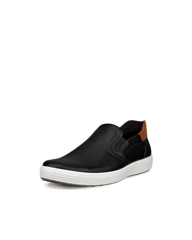 ECCO Men's Soft 7 Easy Slip on Sneaker, Black/Cognac, 11-11.5