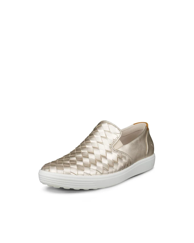 ECCO Women's Soft 7 Woven Slip-on 3.0 Sneaker, Pure White Gold, 8-8.5