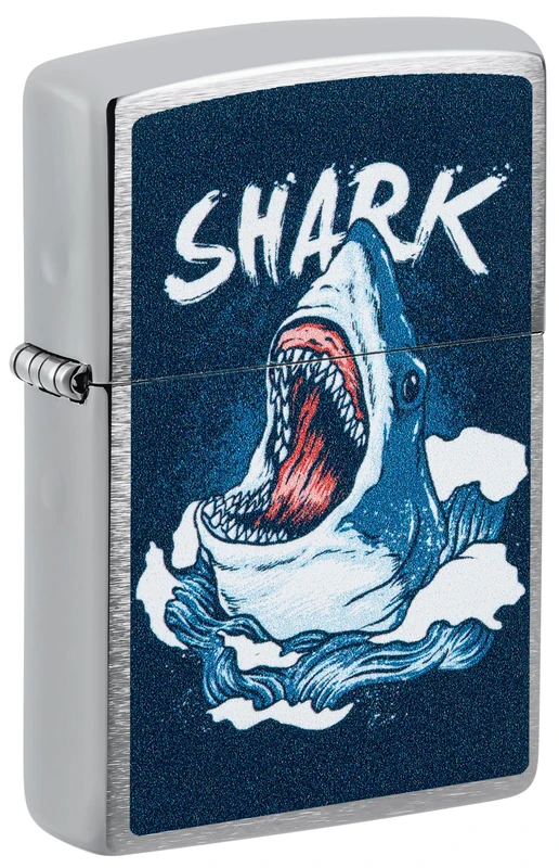 Zippo Lighter: Shark Design - Brushed Chrome 46075