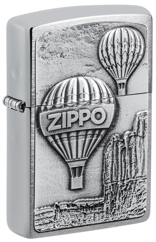 Zippo Windproof Lighter - Aerostat, Brushed Chrome, Emblem - Refillable - Reusable - Windproof Design - Gift Box - Made in USA