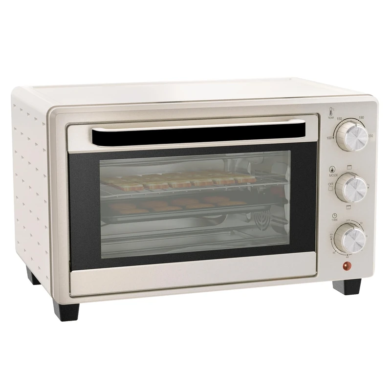 HOMCOM Mini Oven, 21L Countertop Electric Grill, Toaster Oven with Adjustable Temperature, Timer, Baking Tray and Wire Rack, 1400W, Cream