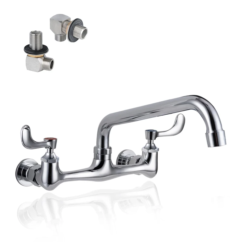 Phivan Commercial Wall Mounted 8 Inch Kitchen Sink Faucet with 8 Inch Swivel Spout Double Handle Wall Mounted Faucets for Kitchen Laundry Room Restaurant Industrial Sectional Sink