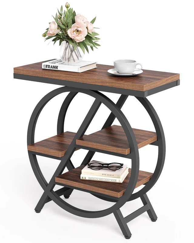 LITTLE TREE End Table, Narrow Side Table with 4-Tier Large Storage Space, Modern Bedside Table for Living Room, Home Office, Bedroom, Brown