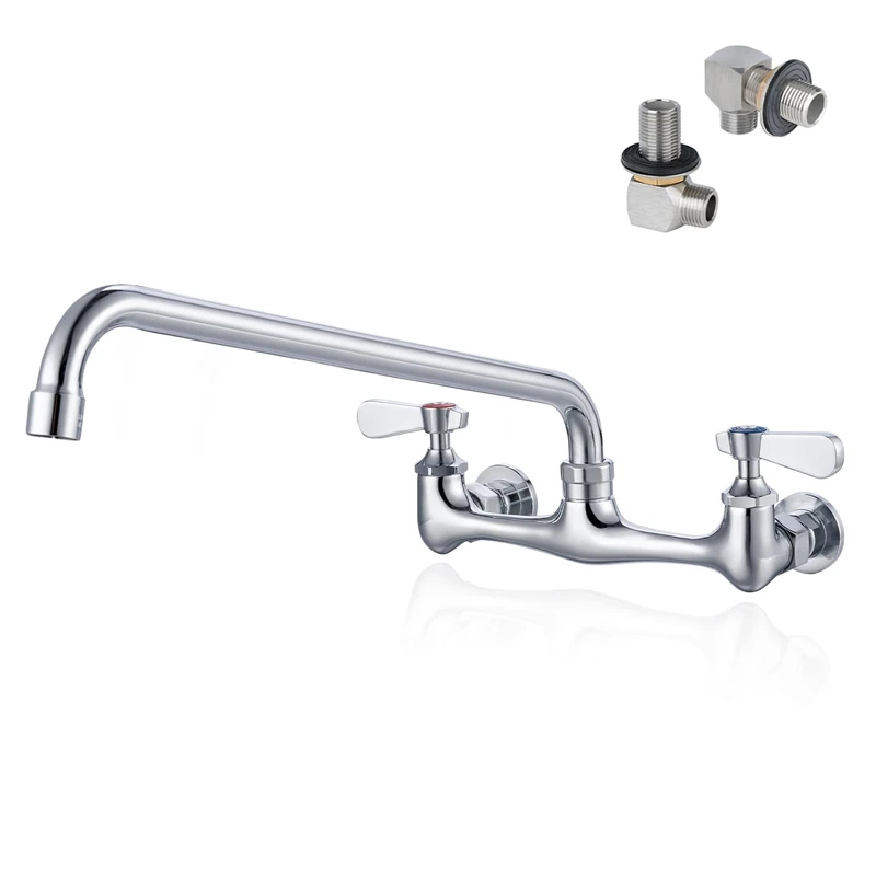 Phivan Kitchen Faucet Commercial Wall Mount Faucet 14 Inch Swivel Spout 2 Dual Handle Laundry & Utility Room Sink Faucets Restaurant Industrial Chrome Mixer Tap