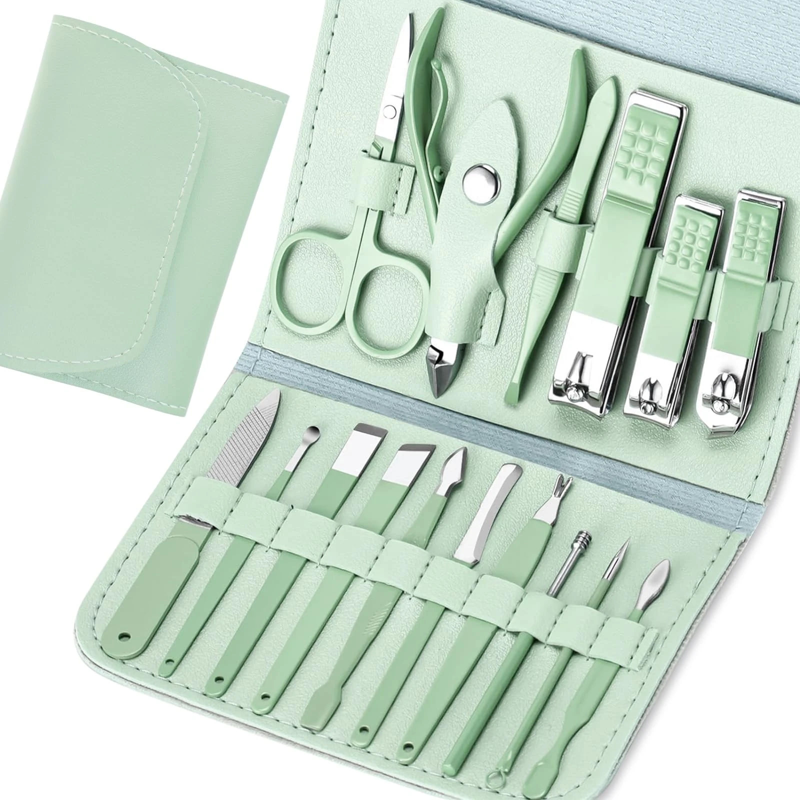 START MAKERS Manicure Set - 16 in 1 Professional Nail Clipper Set - Stainless Steel Pedicure Kit Nail Care Kit for Men Women with Storage Travel Case, Green