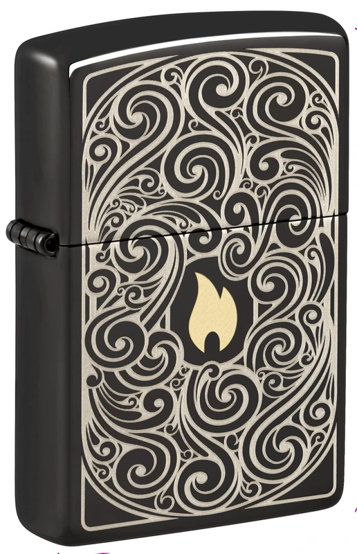 Zippo Windproof Lighter, Pattern Design – High Polished Black, Laser Two-Tone – Refillable, Reusable, Windproof Design – Comes in Gift Box – Made in USA