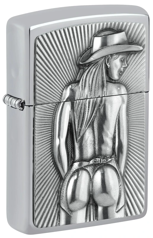 Zippo Windproof Lighter - Cow Girl, High Polish Chrome, Emblem - Refillable - Reusable - Windproof Design - Gift Box - Made in USA