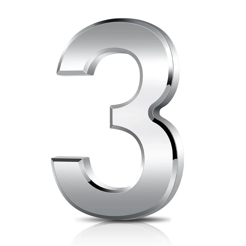 3 Inches 3D Mailbox Numbers, Waterproof Self-Adhesive Address Stickers for House, Mail Boxes, Hotel Rooms - Silver (3)