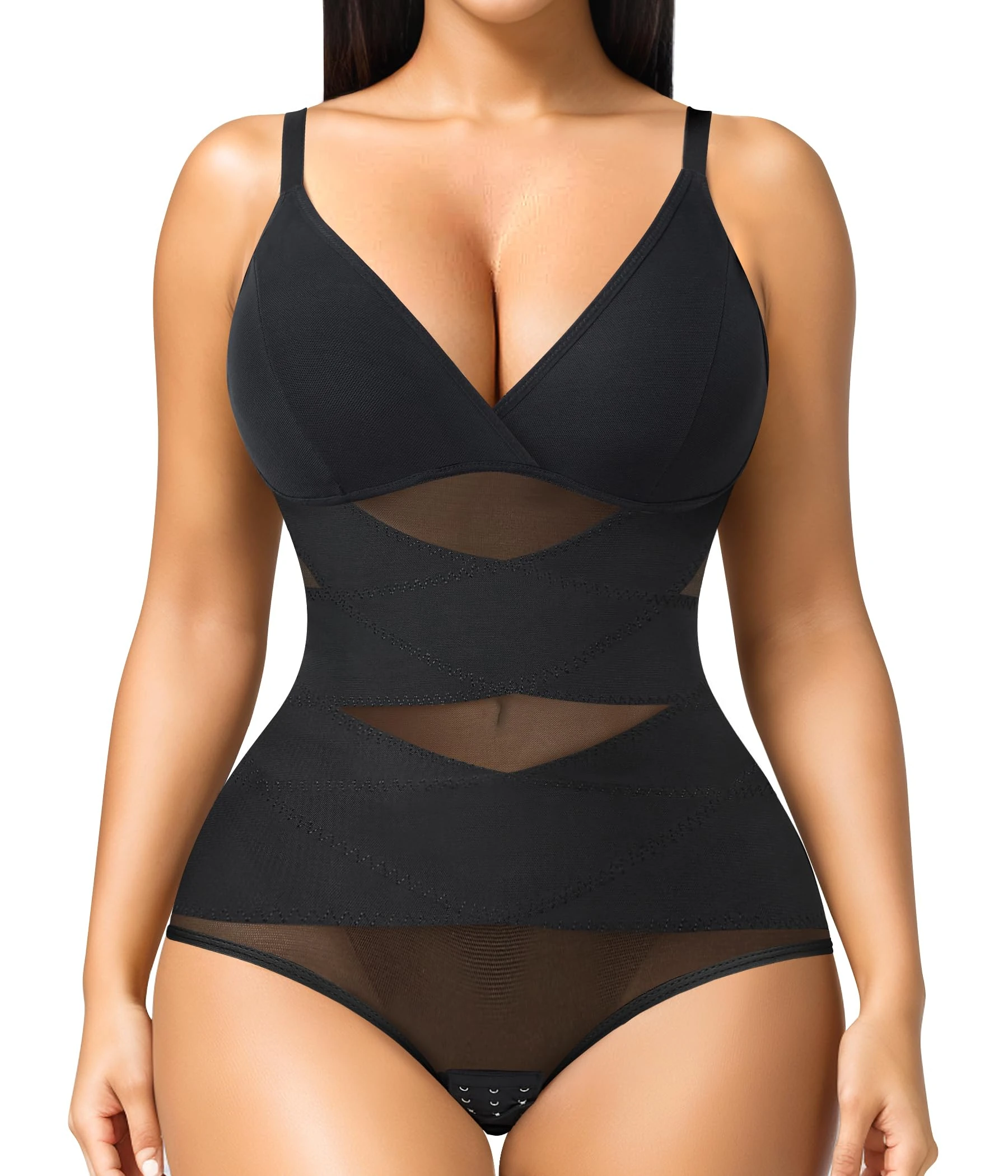 Junlan Shapewear Bodysuit for Women Seamless Sculpting Body Shaper Tummy Control Waist Trainer Vest Shaping Leotard Tops (Black,L)