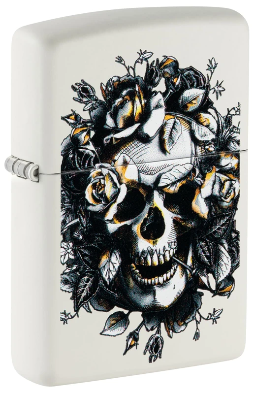 Zippo Lighter: Skull and Roses - White Matte 46066