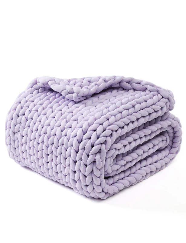 YNM Chunky Throw Blanket, Medium-Weight, Hand Knitted, Skin Friendly, Ventilated and Breathable, Machine Washable, Home Décor Piece for Couch, Sofa and Bed (Iris Lavender, 80x87 Inch)