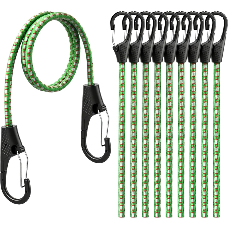 HORUSDY 10-Piece Heavy Duty Bungee Cords with Metal Hooks, 40" Elastic Bungee Straps for Outdoor, Camping, Garage Storage, and Kayaking