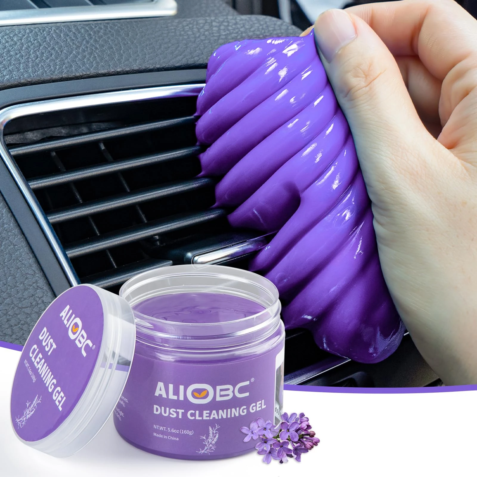 ALIOBC 160g Car Cleaning Gel, Car Cleaning Putty, Universal Gel Cleaner for Car, Keyboard Cleaner Gel, Car Cleaning Slime Reusable for Interior Cleaning (Purple)