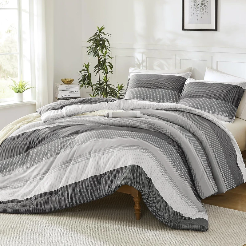 Litanika Full Comforter Set - 3 Pieces Stripe Bedding Comforter Sets