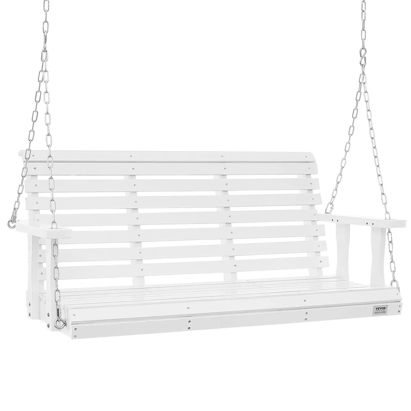 VEVOR Patio Courtyard & Garden, Upgraded 880 lbs Strong Load Capacity, Heavy Duty Swing Chair Bench with Hanging Chains for Outdoors, White, 1219 x 490 x 584 mm