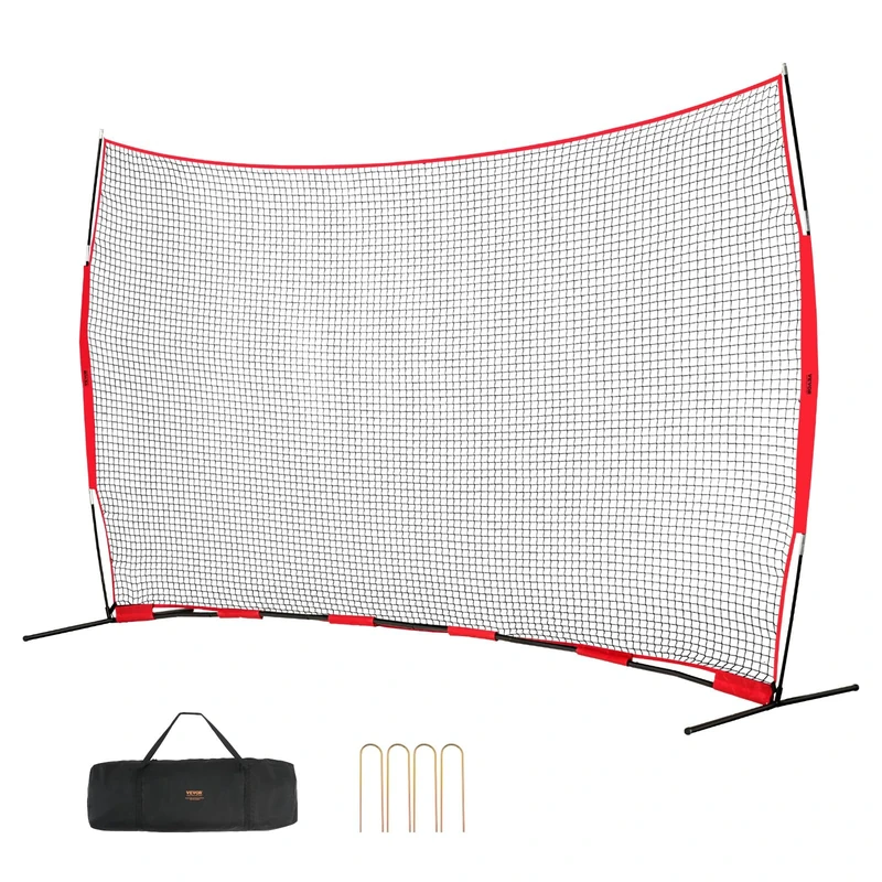 VEVOR Barricade Backstop Net, 16x10 ft Ball Sports Barrier Netting, Portable Practice Equipment with Carry Bag, Protection Screen for Baseball Softball Lacrosse Soccer Training, for Backyard