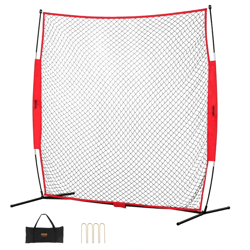 VEVOR Barricade Backstop Net, 7x7 Ft Ball Sports Barrier Netting, Portable Practice Equipment with Carry Bag, Protection Screen for Baseball Softball Lacrosse Soccer Hockey Training, for Backyard