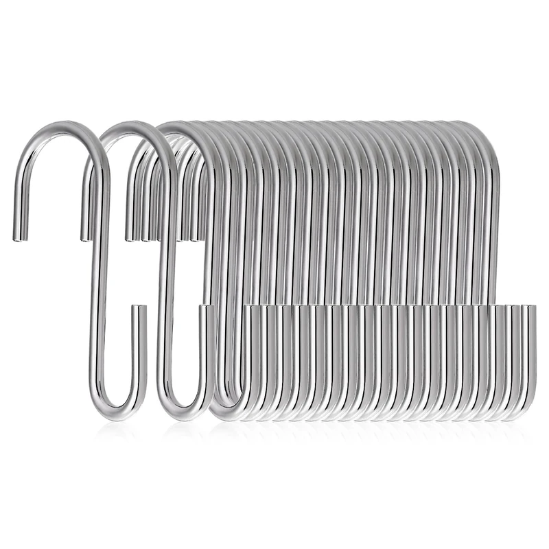 Marine Aurora 20-pcs Stainless Steel S-Hooks, Heavy Duty S-Shaped Hanging Hooks for Kitchen Utensils, Bedroom, Office & Garden - Rust-Resistant, Non-Deforming Metal (Silver)