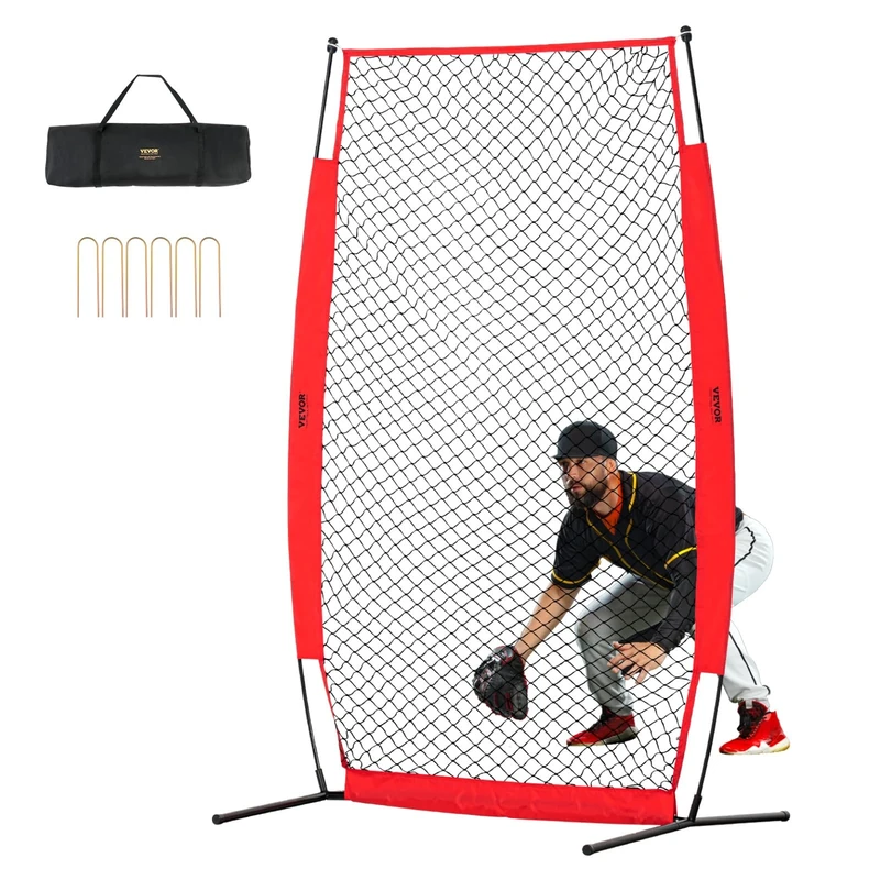 VEVOR I Screen Baseball for Batting Cage, 7x4 ft Baseball & Softball Safety Screen, Body Protector Portable Batting Screen with Carry Bag & Ground Stakes, Baseball Pitching Net for Pitchers Protection
