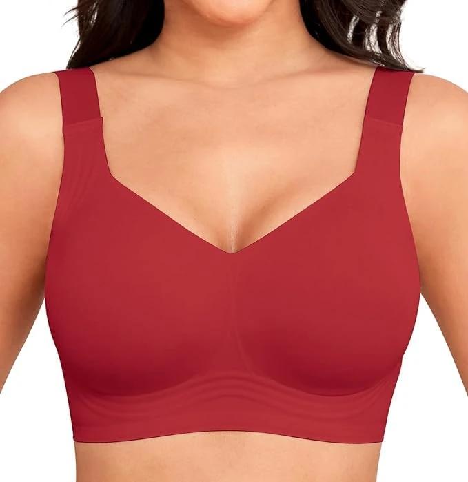 Yommay No-Wire Full Coverage Bra for Women - Comfort Ladies Sleep Everyday Bra With Padding, Red, L