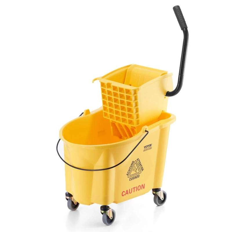 VEVOR Mop Bucket & Wringer Combo on Wheels, 35 Qt. Side-Press Mop Bucket for Professional/Industrial/Business Floor Cleaning, Yellow