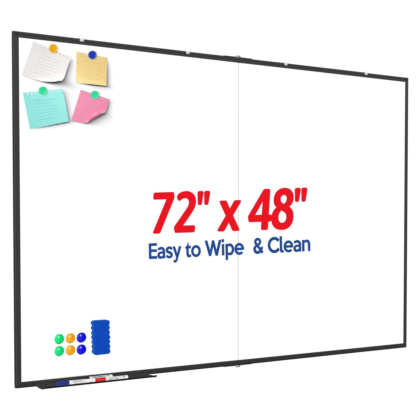 Large Whiteboard, Double Magnetic White Board for Wall, Dry Erase Whiteboard with Calendar for Office Home & School (Black, 72x48 inch)