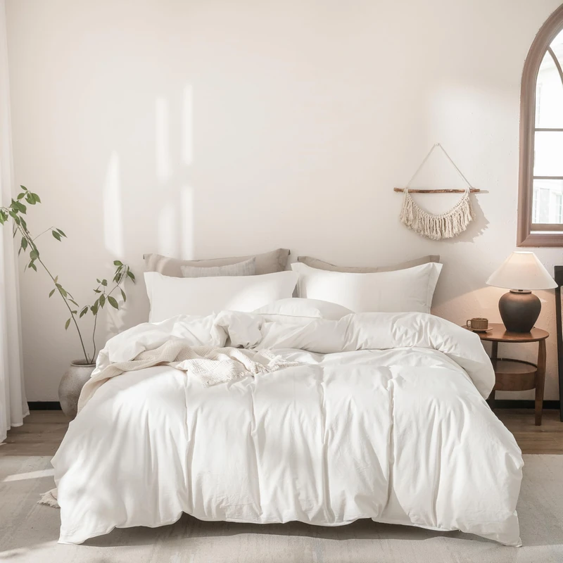 Warm Moment 100% Washed Cotton Duvet Cover Bedding Set Size Super Queen with 98''x90'' quilt cover and 2 pillowcases, Off White