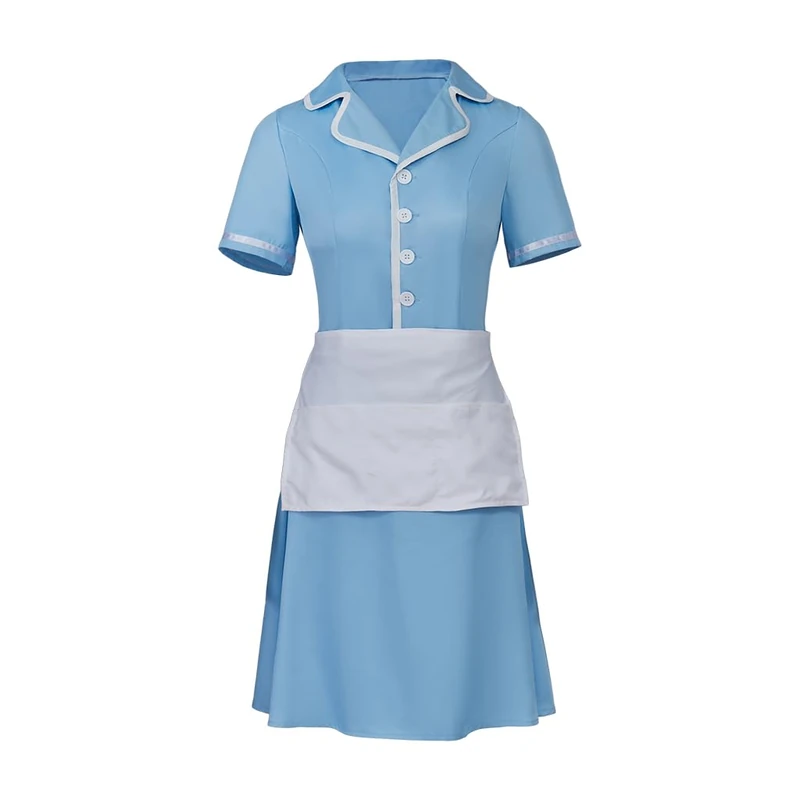 iSHOWcos Musical Waitress Cosplay Costume Women Blue Maid Dress Uniform with Apron Outfit (Blue, XXXL)