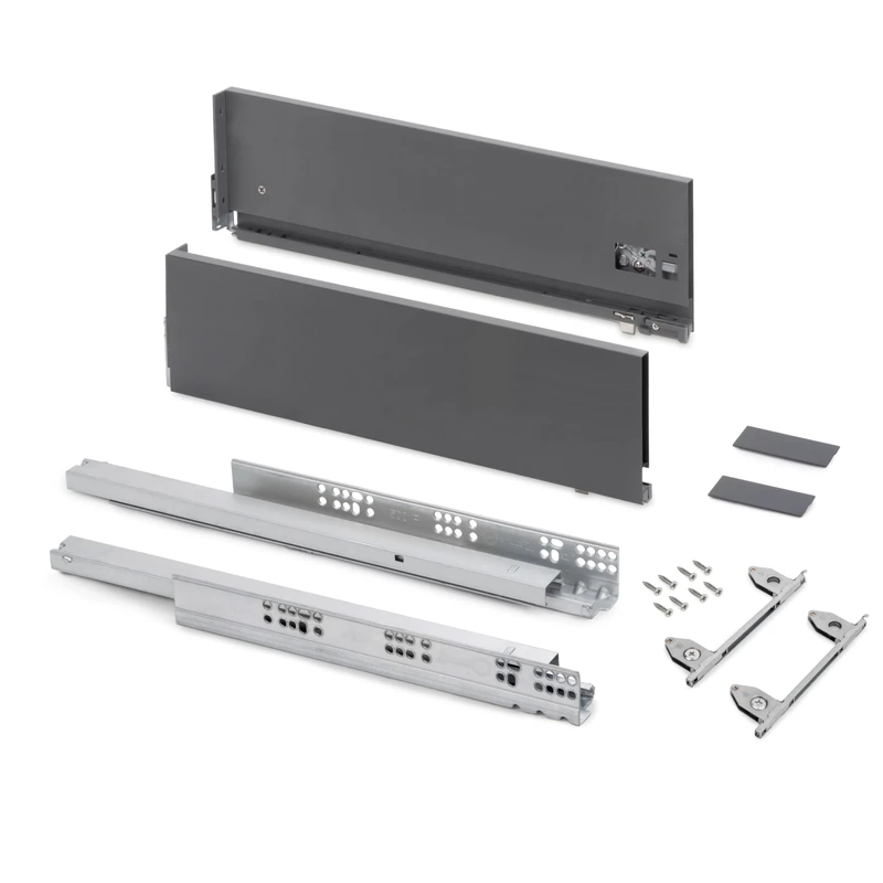 Emuca - Drawer kit for Kitchen or Bath with 3D Regulation, Height 178mm (7 inch), Depth 550mm (21,6 inch), 40Kg (88 lb), Soft Close, Boards not Included, Steel, Anthracite Grey