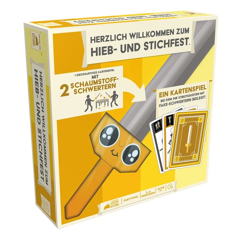 Exploding Kittens, Herzlich Willkommen zum Hieb- und Stichfest, Party Game, Card Game, 3-6 Players, from 7+ Years, 15 Minutes, German