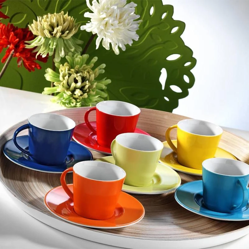 WELL HOME MOBILIARIO & DECORACIÓN Set of Coffee Cups (12 Pieces) Porcelain Red, White, Blue, Orange, Yellow and Green 90cc - Image 1