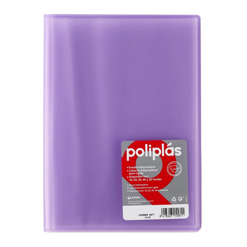 Grafoplas I Folder with Plastic Sleeves I 30 Transparent Sleeves I Size DIN A4 Lavender Soft I Series Poliplas Translucent I Made in Spain I Large Storage Capacity