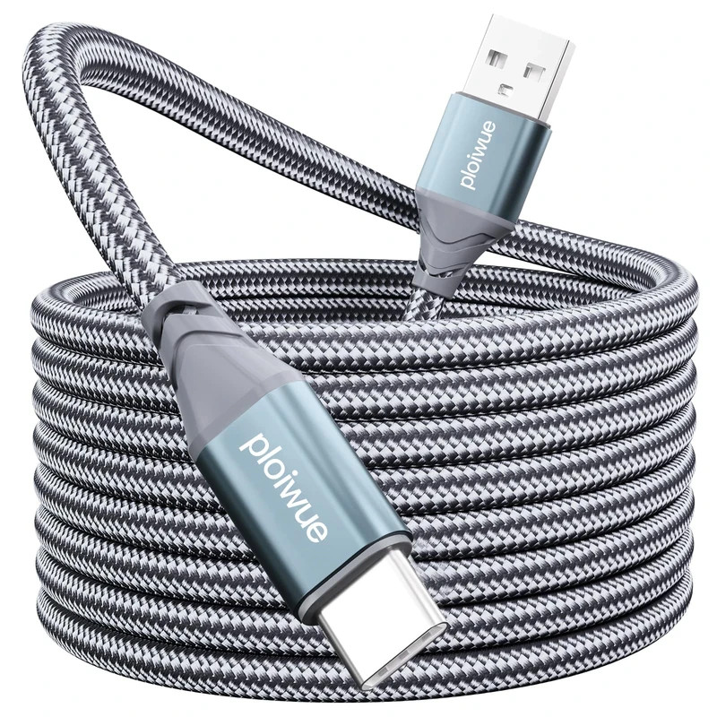 Extra Long 6M Braided USB C Charger Cable - PS5 Controller Charging Cable Compatible with Samsung Galaxy S20/S10/S9, Huawei, PS5, Xbox, Switch Pro Controller (Grey)