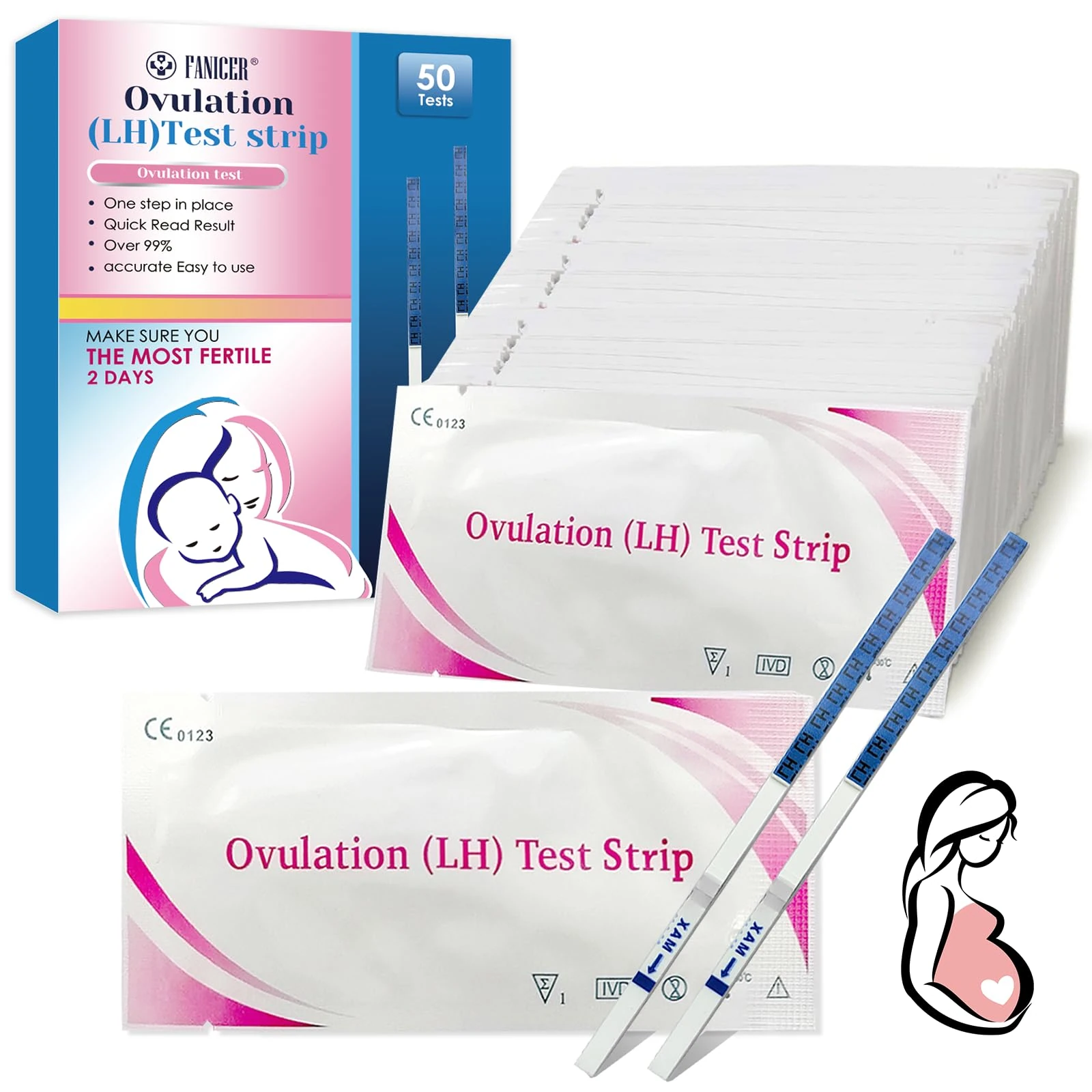 Nimisyra 50 Pieces Ovulation Test Strips, Sensitive Fertility Predictor Testing Sticks, Highly Sensitive 25miu/ml Test, Fast and Accurate Results