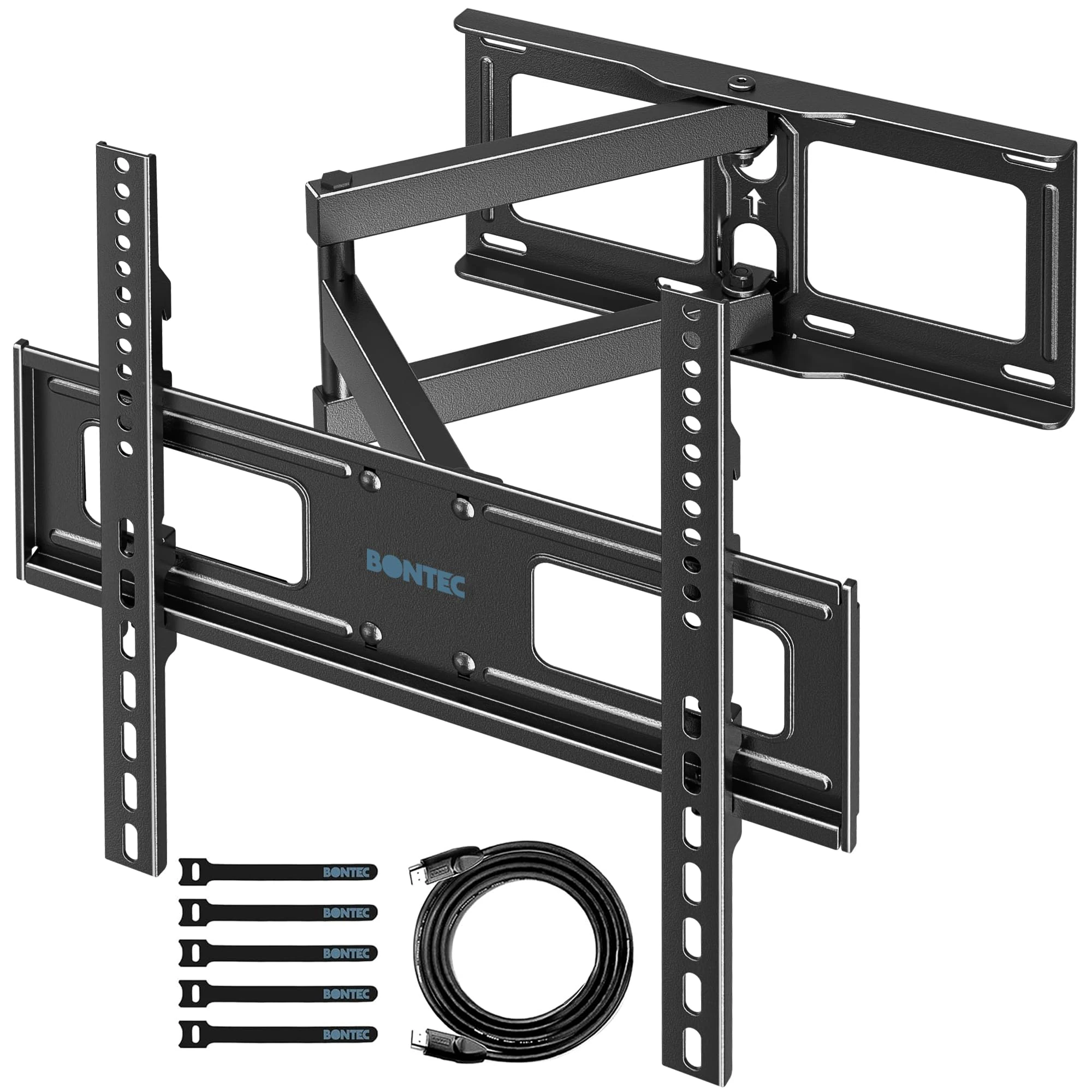 BONTEC TV Wall Bracket for 26-55 Inch, with Swivel, Tilt, and Extension from 80 to 500mm. Full Motion TV Wall Mount Capability of 40KG, Including HDMI Cable and Bubble Level, Max. VESA 400x400