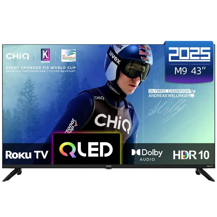CHiQ U43QM9K 43 inch 4K Smart QLED Roku TV, 4K UHD, HDR10 HLG, Dolby Audio, Works with Alexa, DVB-T/T2, Support Apple Air-Play, Google Assistant, Prime Video, HDMI2.1, USB2.0