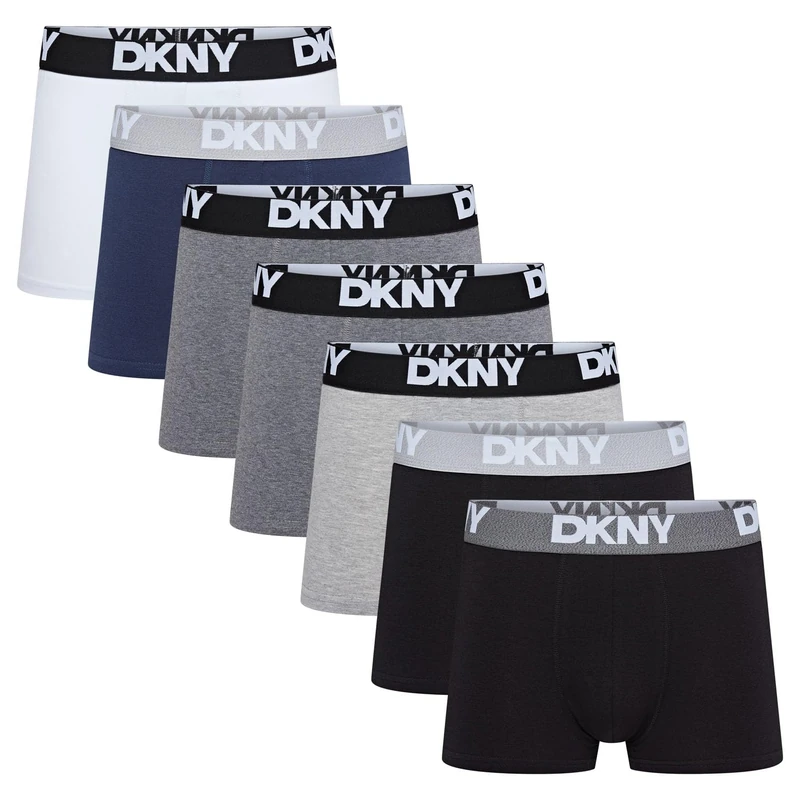 DKNY Seattle Mens Boxers Shorts Multipack | Pack Of 7 Cotton Boxers For Men | Soft Breathable Trunks, Premium Cotton Fabric | Mens Underwear Trunks | Ideal Gifts For Him, Black/Grey/Navy/White
