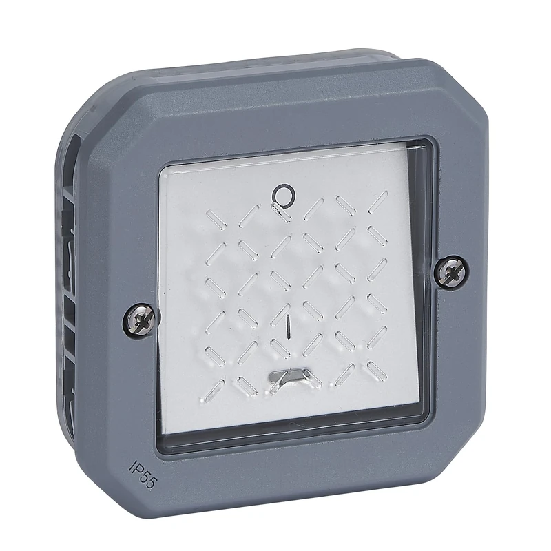 LEGRAND, Plexo New 069728L Wet Room 2-Pin Surface-Mounted Off Switch with Control Function, Integrated Indicator Light, IP55 - IK07, 16 Amps, 250 Volts, Colour: Grey