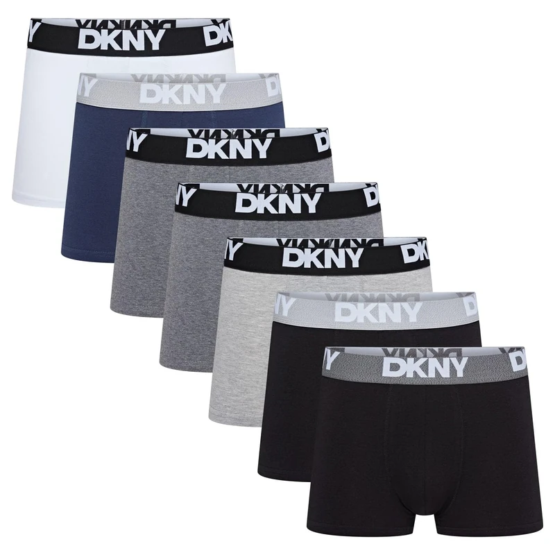 DKNY Seattle Mens Boxers Shorts Multipack | Pack Of 7 Cotton Boxers For Men | Soft Breathable Trunks, Premium Cotton Fabric | Mens Underwear Trunks For Him, Black/Grey/Navy/White