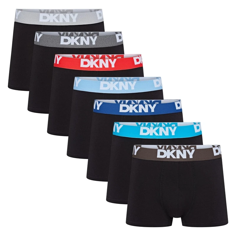 DKNY Seattle Mens Boxers Shorts Multipack | Pack Of 7 Cotton Boxers For Men | Soft Breathable Trunks, Premium Cotton Fabric | Mens Underwear Trunks | Ideal Gifts For Him, Black/Blue/Red/Grey